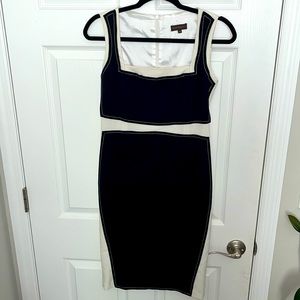 Adolfo Dominguez Hourglass Black & Ecru Stitch Dress Detail Size 38